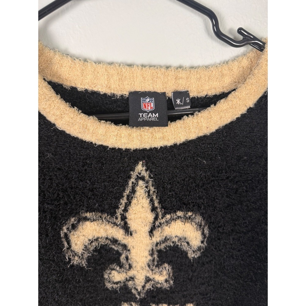 NFL Team Apparel New Orleans Saints Fuzzy Knit Sweater Black Gold Womens S - Picture 3 of 4